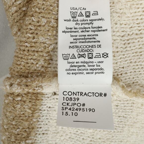 Calvin Klein Sweater Womens Large Ivory Beige Stripe Chiffon Back Pleat Pullover - Picture 12 of 13